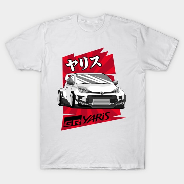 GR Yaris White T-Shirt by zevalia